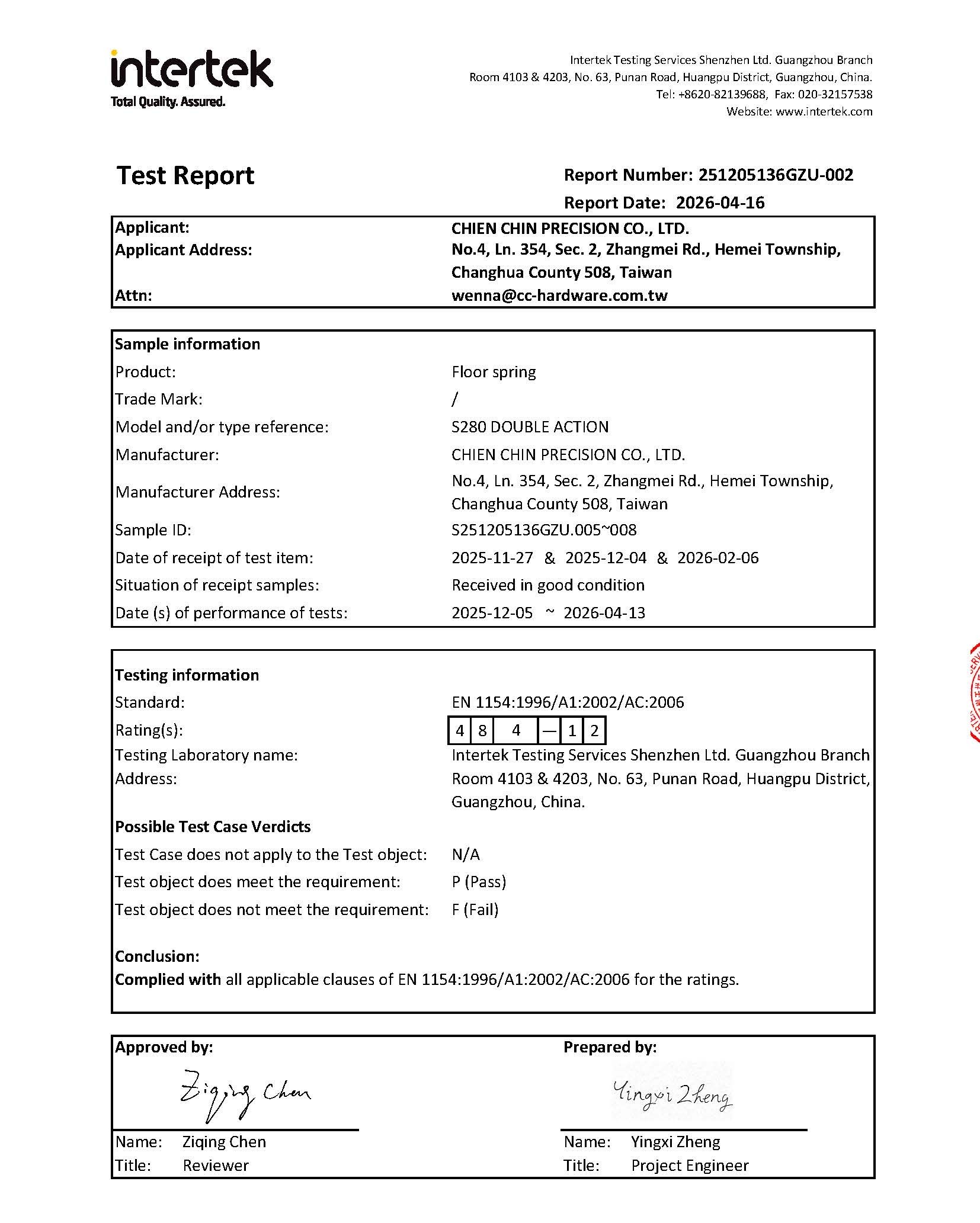 Floor Spring S280 Report